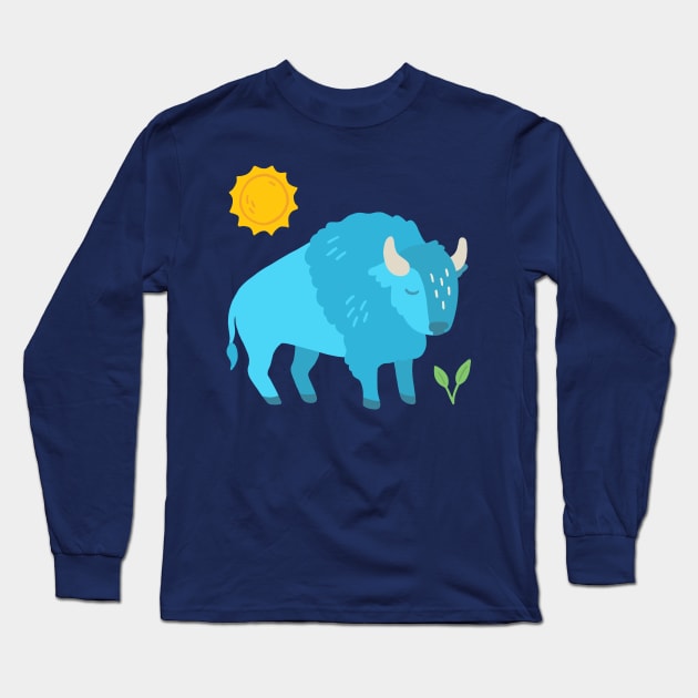 Blue bison Long Sleeve T-Shirt by Katie Nieland Art